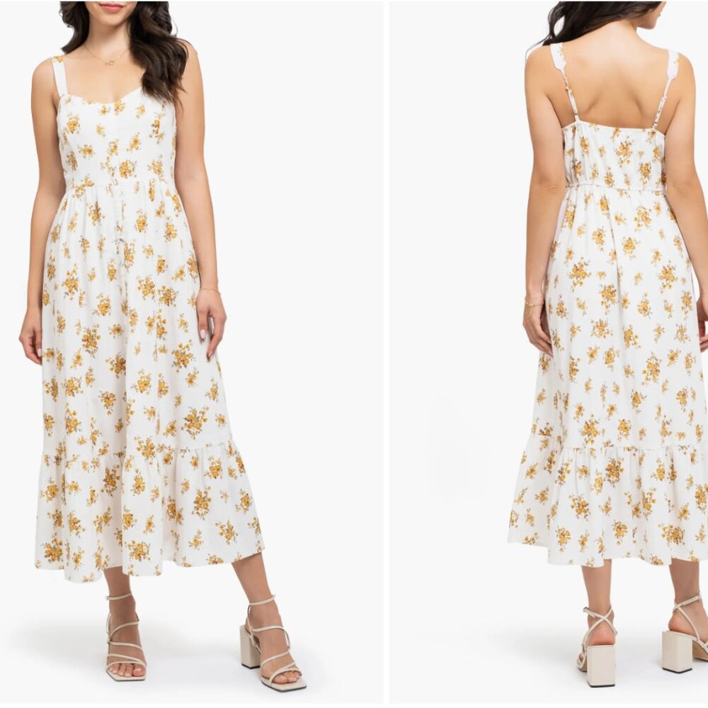 AUGUST SKY Floral Sleeveless Midi Dress